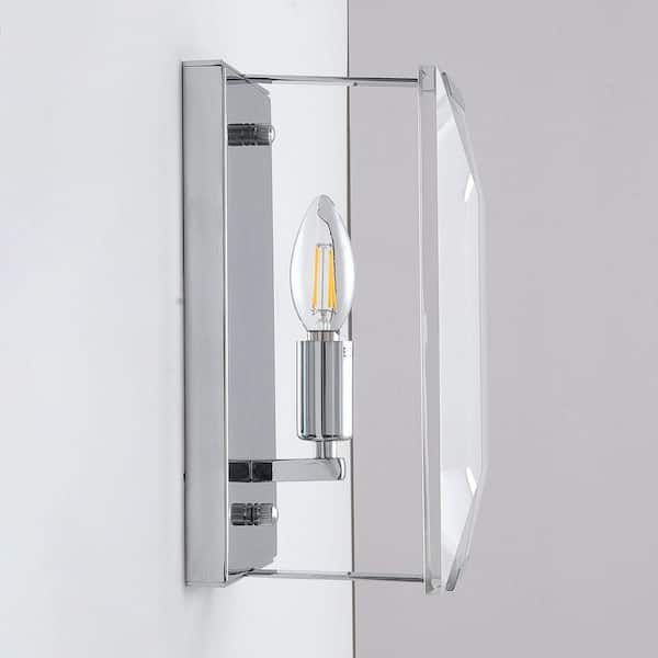 10.2 in. Length 1-Light Chrome Modern Wall Sconces with Rectangular Clear Glass Shade (Bulbs Not Included)
