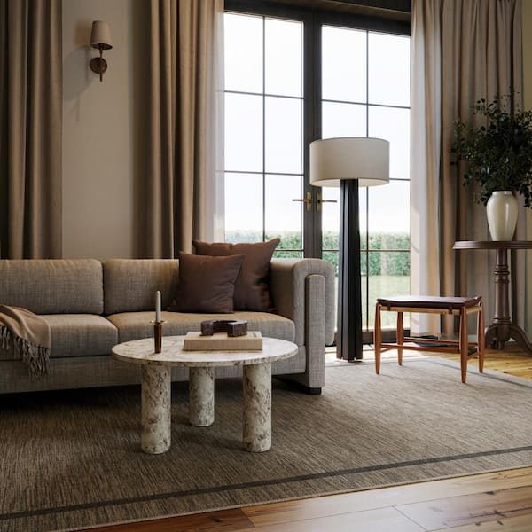 Nate Berkus x Rugs Hanover Modern Bordered Washable Brown 6 ft. x 9 ft. Indoor Area Rug