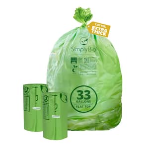 33 Gal. Compostable Trash Bags, Flat Top Heavy-Duty 1.57 Mil. Lawn and Yard Waste Bag, Leaf Bag 2 Boxes Pack (60-Count)