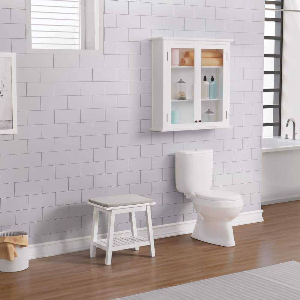 Alaterre Furniture Dorset White Dining Bench Bathroom Backless with Cushion 18 in., White with gray cushion
