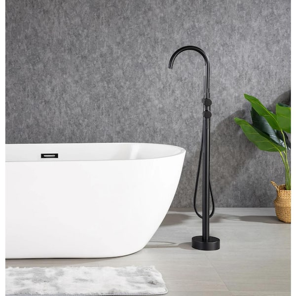 Single-Handle Freestanding Floor Mount Tub Faucet Bathtub Filler with Hand Shower in Matte Black