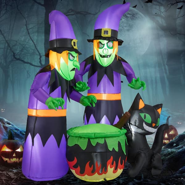 6 ft. x 4.6 ft. Halloween Inflatable Witches with Cauldron and Black Cat