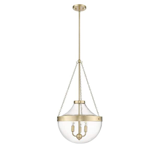 Clarra 120-Watt 3-Light Modern Gold Pendant-Light Clear Shade