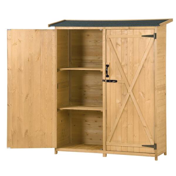 Miscool 4.6 ft. W x 1.7 ft. D x 5.3 ft. H Wood Storage Shed Tool Garden Organizer with Double Door Natural (40.7 sq. ft.)