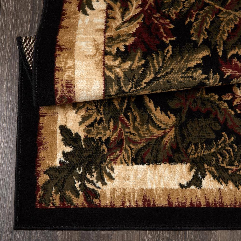 Black and Beige Floral Synthetic Rectangular Area Rug