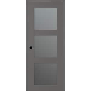 Vona 24 in. x 80 in. Right-Hand 3-Lite Frosted Glass Gray Matte Composite DIY-Friendly Single Prehung Interior Door