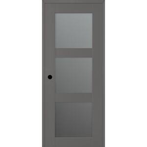 Vona 28 in. x 96 in. Right-Handed 3-Lite Frosted Glass Gray Matte Composite DIY-Friendly Single Prehung Interior Door