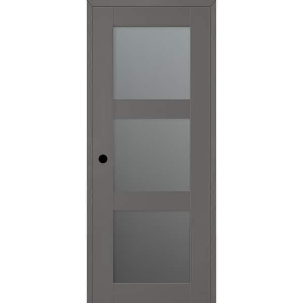 Belldinni Vona 28 in. x 96 in. Right-Handed 3-Lite Frosted Glass Gray Matte Composite DIY-Friendly Single Prehung Interior Door