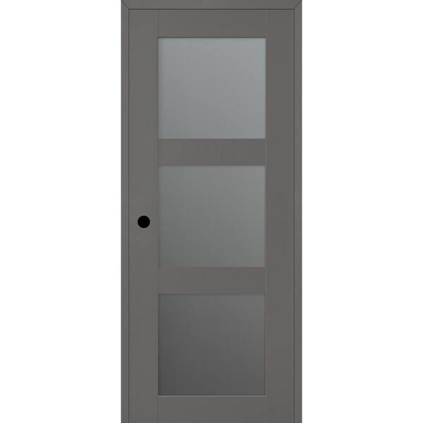 Belldinni Vona 32 in. x 84 in. Right-Handed 3-Lite Frosted Glass Gray Matte Composite DIY-Friendly Single Prehung Interior Door