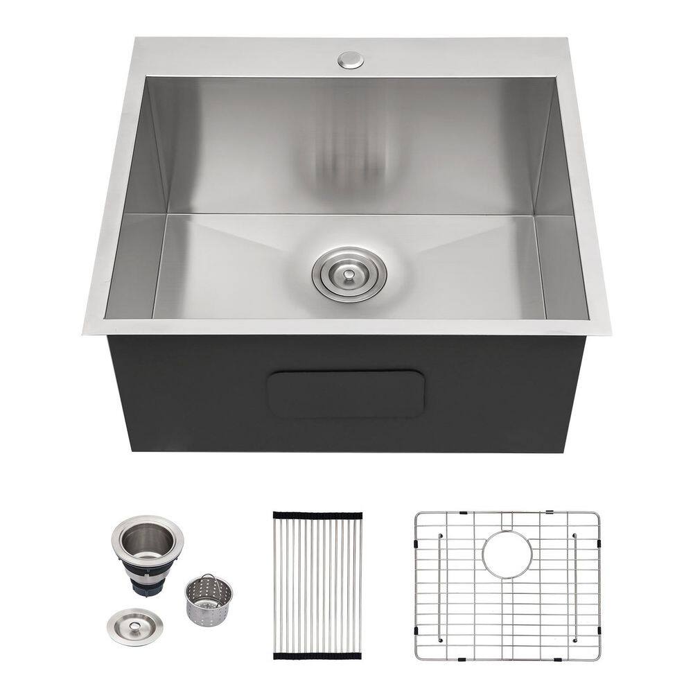 22 in. Drop-in/Topmount Single Bowl 16-Gauge Stainless Steel Brushed Kitchen Sink Utility Laundry Sink with Bottom Grid price history on PriceWatchPro