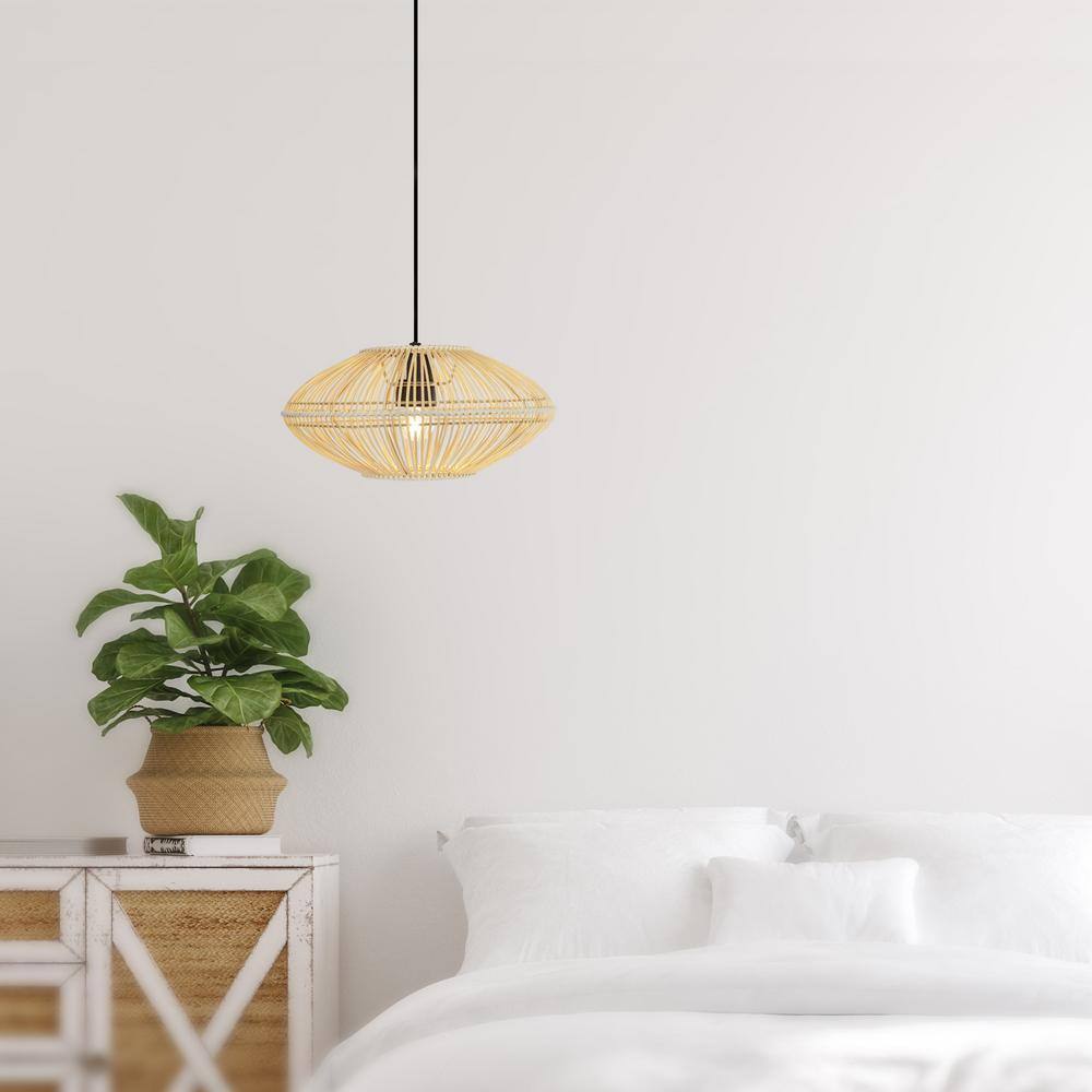 Quill 13" Matte Black Bohemian Rattan Pendant Light