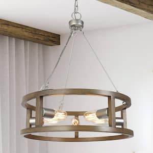 Farmhouse Metal Drum Chandelier in Texture Brushed Brown Finish Modern Island Chandelier 5-Light Industrial Cage Pendant