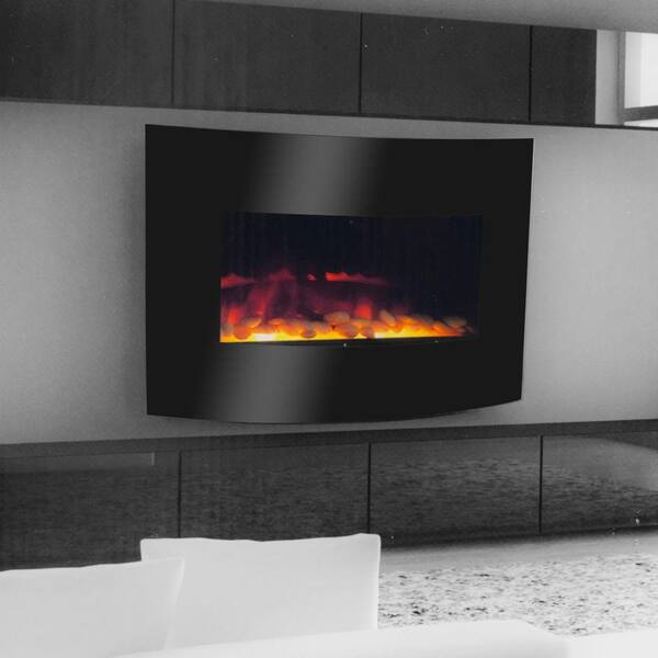 Warm House Curved Glass 25 in. Electric Fireplace in Black