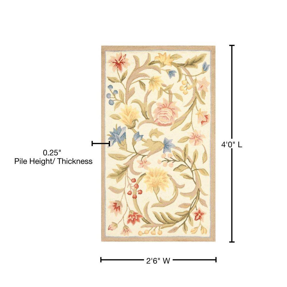 Ivory Floral Hand-Hooked Wool Circle Area Rug