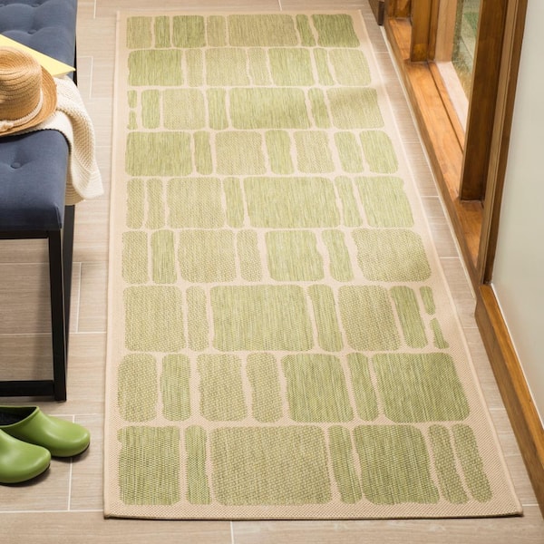 Martha Stewart Cream/Sweet Pea 3 ft. x 8 ft. Geometric Indoor/Outdoor Patio  Runner Rug