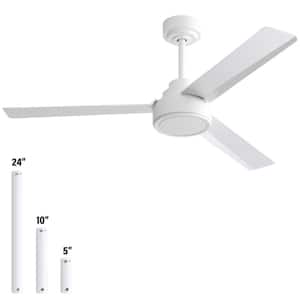 52 in. Indoor/Outdoor Downrod White Ceiling Fan without Lights, Remote Control and 6-Speed DC motor
