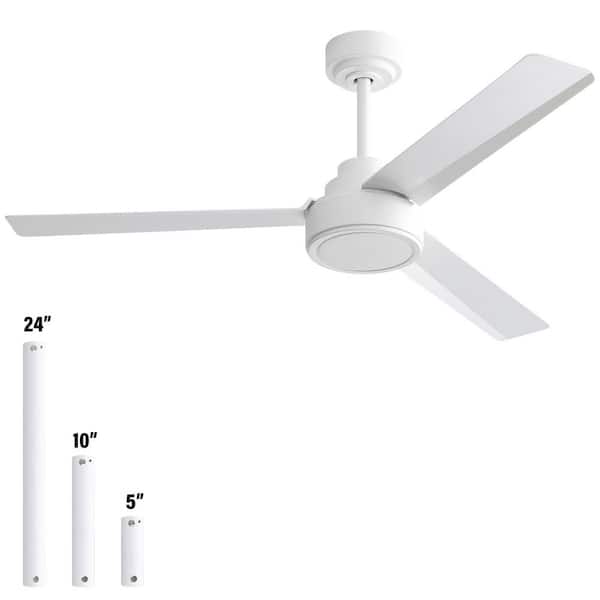 Sofucor 52 in. Indoor/Outdoor Downrod White Ceiling Fan without Lights, Remote Control and 6-Speed DC motor