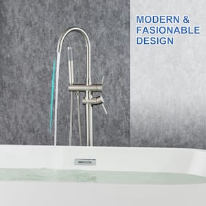2-Handle Freestanding Tub Faucet with Handheld Shower in Brushed Nickel