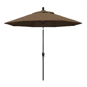 9 ft. Bronze Aluminum Pole Market Aluminum Ribs Push Tilt Crank Lift Patio Umbrella in Cocoa Sunbrella