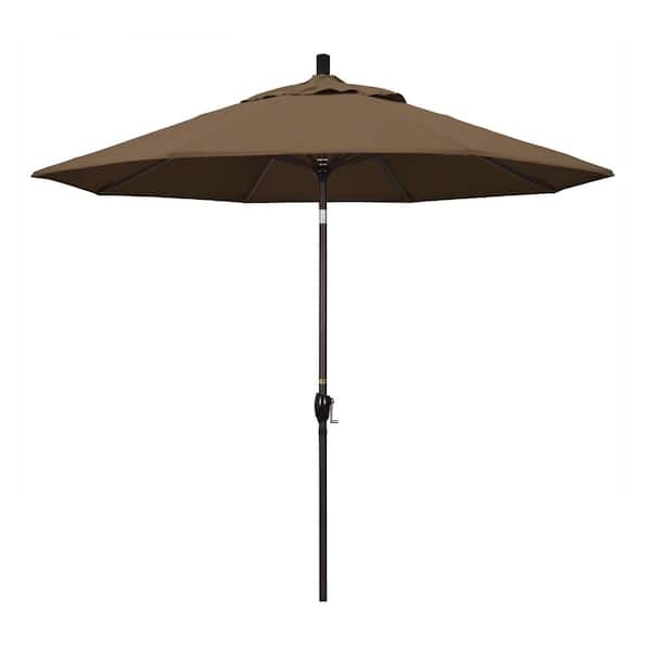 California Umbrella 9 ft. Bronze Aluminum Pole Market Aluminum Ribs Push Tilt Crank Lift Patio Umbrella in Cocoa Sunbrella