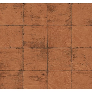 60.75 sq. ft. Metallic Terracotta Felton Faux Tile Paper Unpasted Wallpaper Roll
