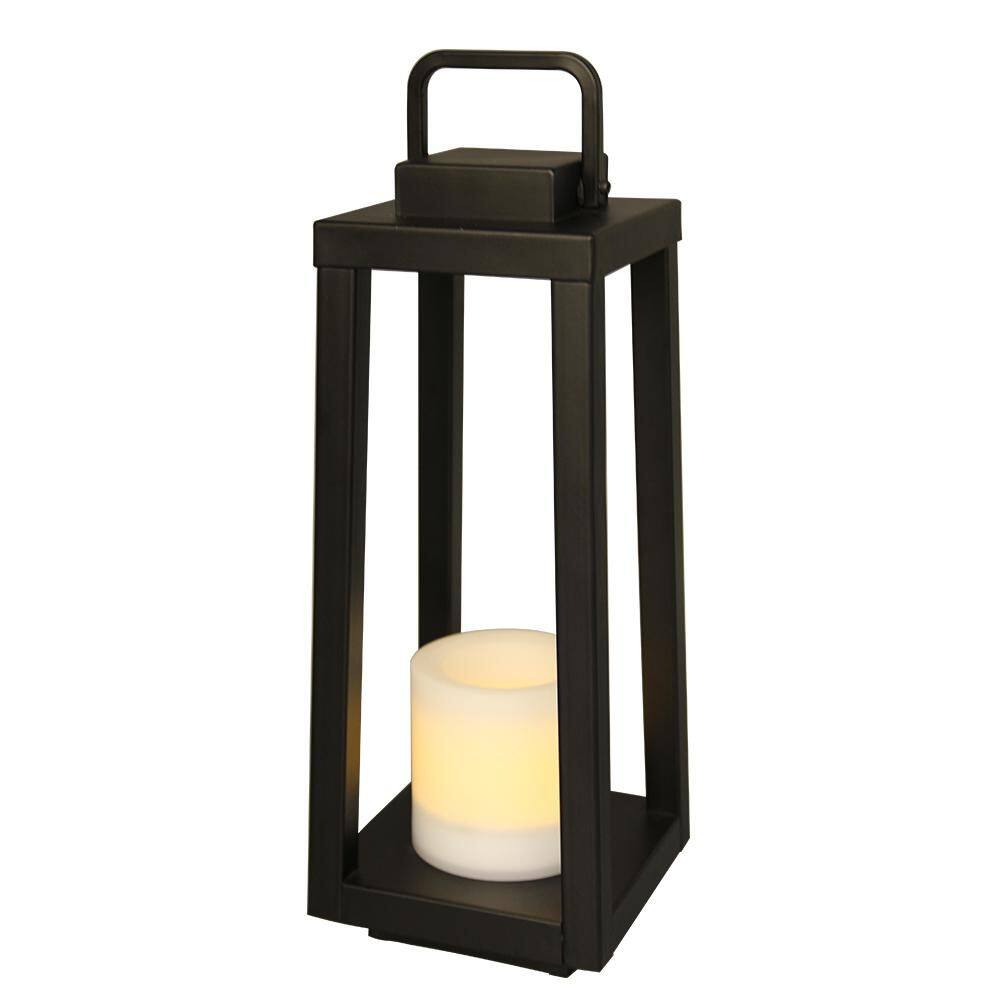 16 in. Black Modern Rechargeable Integrated LED Candle Shape Solar Table Lamp for Living Room with Shade and USB Port price history on PriceWatchPro