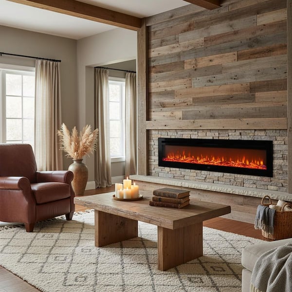 Clihome 72 in. Wall Mounted/Embedded Automatic Constant Temperature Electric Fireplace Insert with 12-Flame Colors