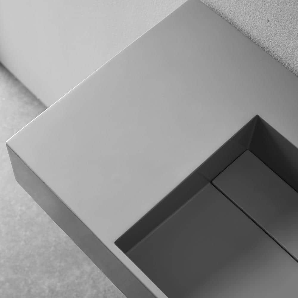 40" Matte Gray Rectangular Wall-Mount Solid Surface Vessel Sink