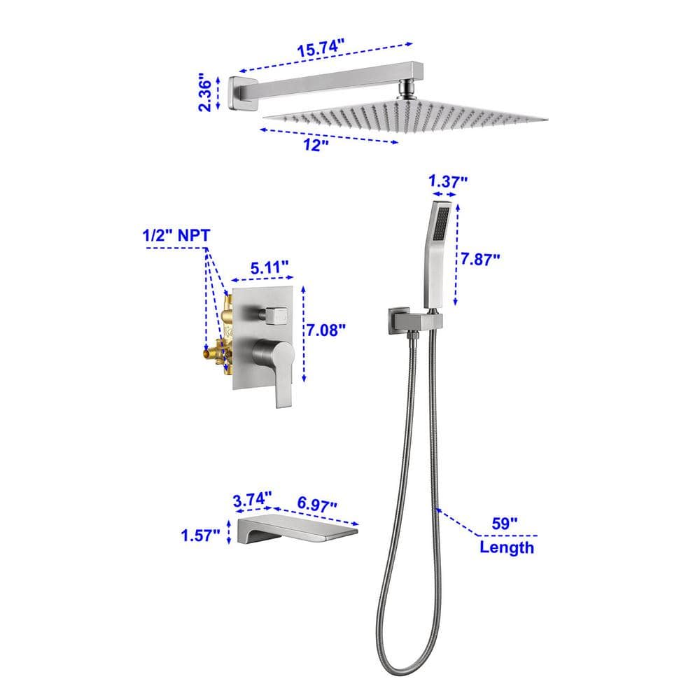 Brushed Nickel 10" Rain Shower Faucet Set with Handheld
