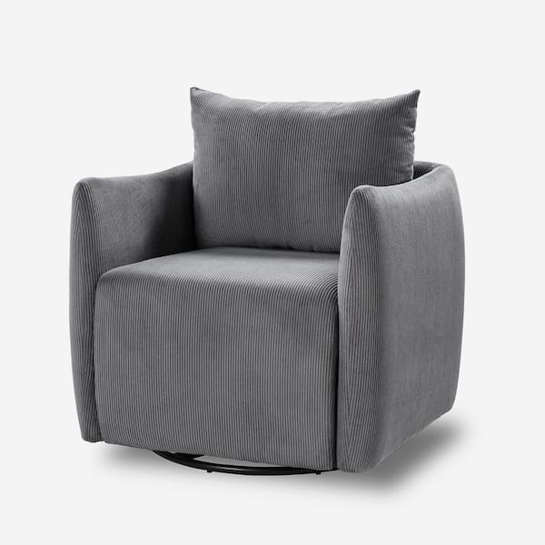 JAYDEN CREATION Erica Grey Upholstered Swivel Barrel Chair with Reversible Backrest