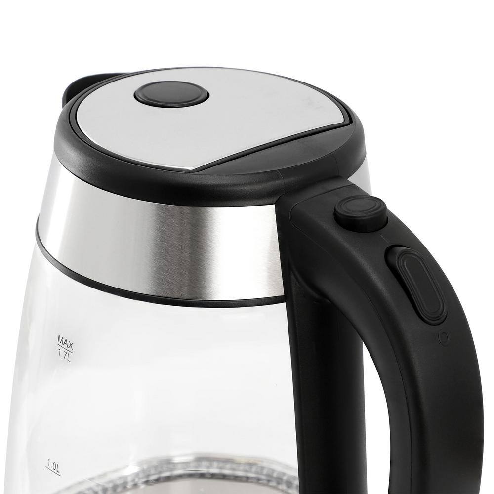 MegaChef 1.7L Silver and Glass Electric Tea Kettle with Auto Shut-Off