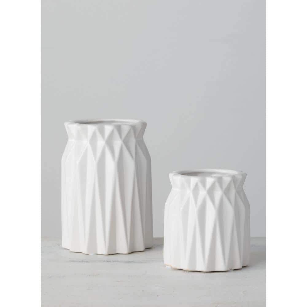 White Ceramic Geometric Origami Decorative Table Vases Set