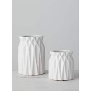 6" and 4" White Ceramic Geometric Vase (Set of 2)