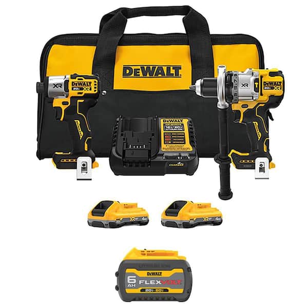 20V MAX Lithium-Ion Cordless 2-Tool Combo Kit with FLEXVOLT 20V/60V MAX 6 Ah Battery, (2) 4 Ah Batteries, Charger & Bag