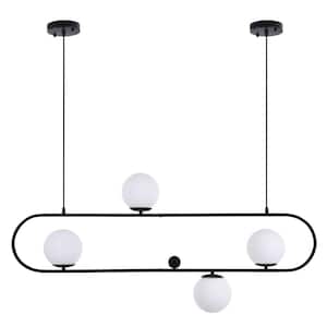 Niabe 4-Light 5.91 in. W Black Linear Island Chandelier with Frosted glass for Dining/Living Room