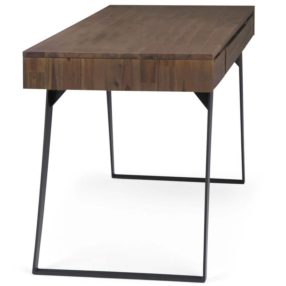 Rustic Natural Aged Brown Acacia Wood Desk with Drawers