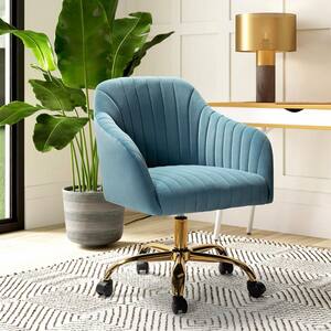Jacinda Modern Blue Velvet Swivel and Adjustable Task Chair with Gold Base