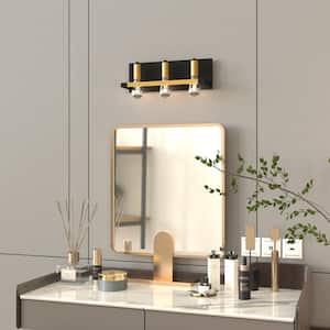 Houston 22 in. W 3-Light Matte Black Gold Industrial Bathroom Vanity Light