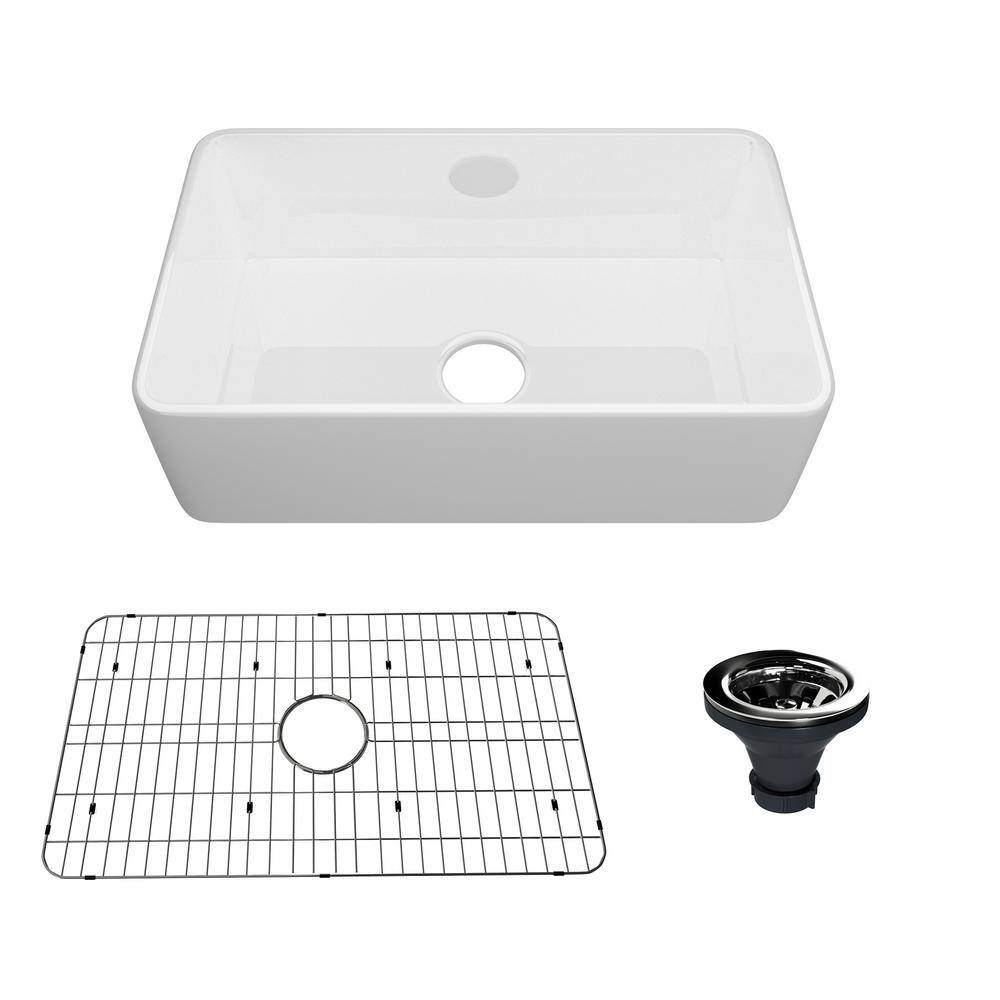 30 in. Farmhouse Apron Front Single Bowl White Fireclay Kitchen Sink with Draining Grid price history on PriceWatchPro