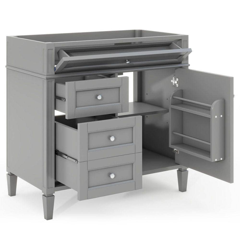 18 in. Modern Bath Vanity Cabinet without Top Sink-with 2 Drawers, and Tip-Out Drawer in Gray