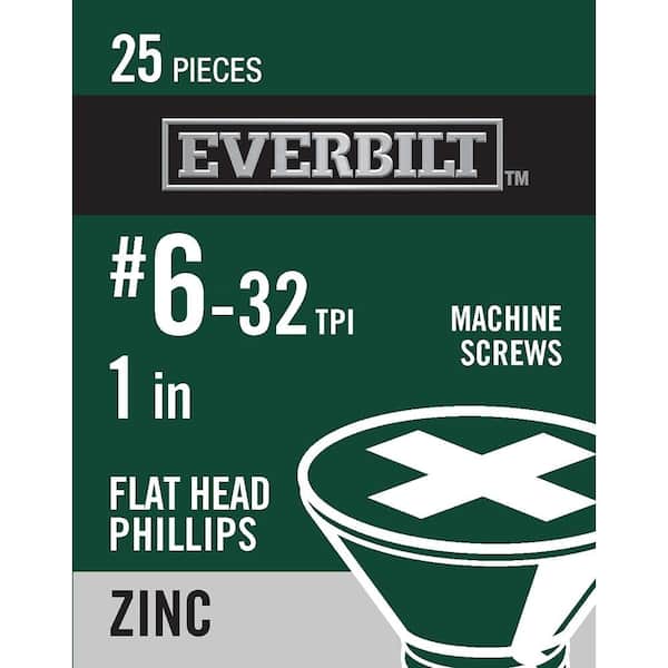Everbilt #6-32 x 1 in. Phillips Flat Head Zinc Plated Machine Screw (25-Pack)