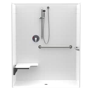 Accessible Smooth Tile AcrlyX 60 in. x 34 in. x 74.9 in. 1-Piece ADA Shower Stall w/ Left Seat and Grab Bars in White