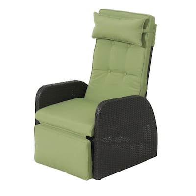 Wicker Outdoor Recliner with Green Cushions