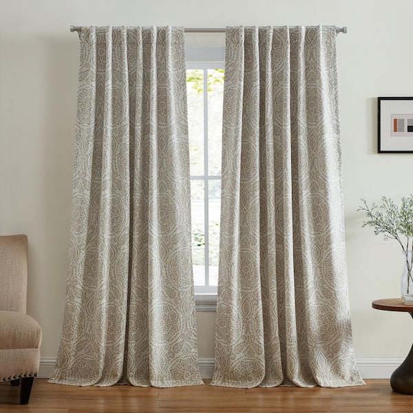 Elrene Giovanni Natural Polyester Blend Medallion 52 in. W x 95 in. L Rod Pocket/BackTab Indoor Blackout Curtain (Single Panel)