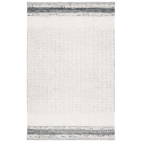 Martha Stewart 4 ft. x 6 ft. Ivory/Gray Border Herringbone Area Rug