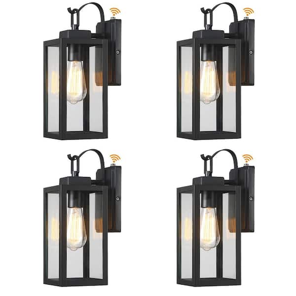 Uixe 1-Light Matte Black Hardwired Outdoor Wall Lantern Sconce Dusk to Dawn Sensor with Clear Glass(4-Pack）
