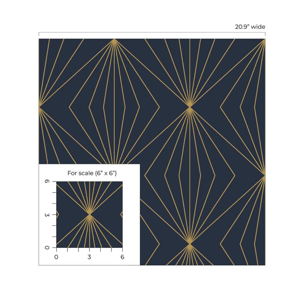Dark Blue and Metallic Gold Geometric Peel and Stick Wallpaper