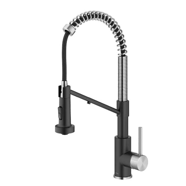 KRAUS Bolden 2-in-1 Pull-Down Single Handle Water Filter Kitchen Faucet in Spot-Free Stainless Steel/Matte Black