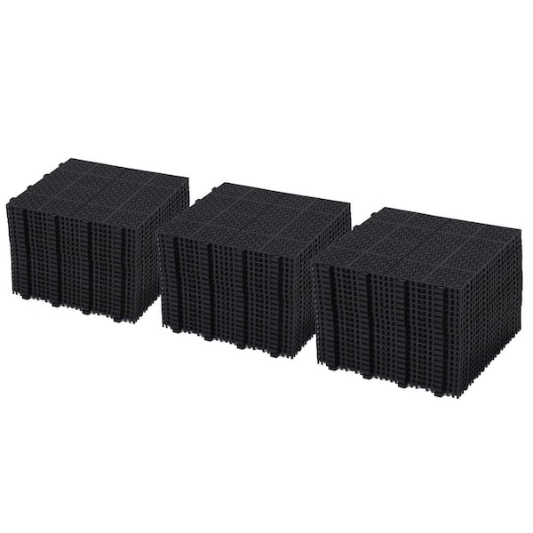 Sudzendf 12 x 12 in. Black Plastic Waterproof Outdoor Interlocking Deck Tiles, Rosette Pattern Pack of 60