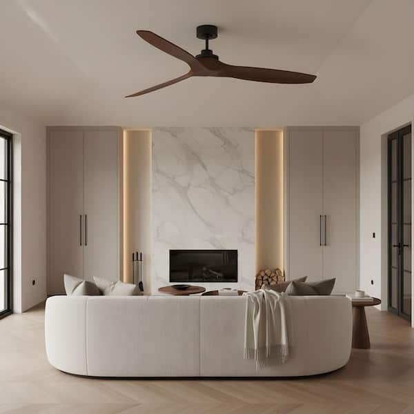 Collins Smart 70 in. Midnight Black Downrod Mount Standard Ceiling Fan with Remote and Dark Walnut Blades